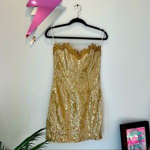Vintage 80s/90s Jessica McClintock Gunne Sax Sparkly Gold Strapless Dress